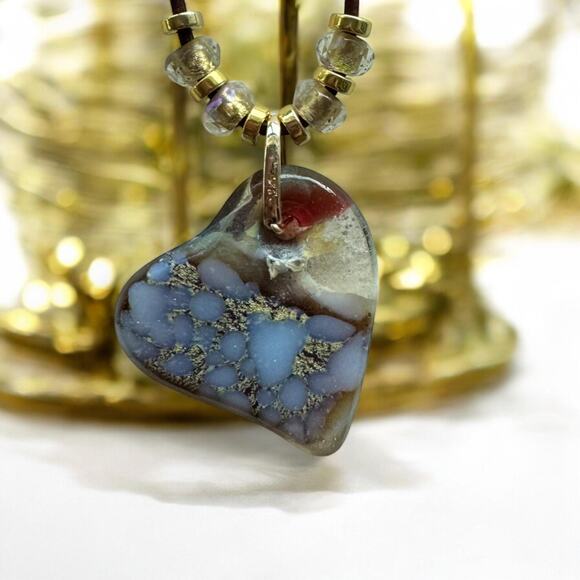 Heart Pendant Necklace with Animal Print – Gold Accents, Glass Fused Jewelry, - Picture 4 of 5